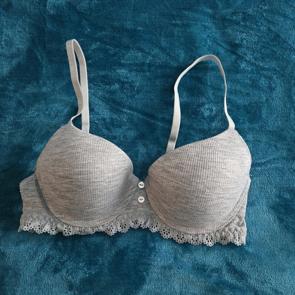Laura Ashley Cotton T-shirt Bra gray lace 34C